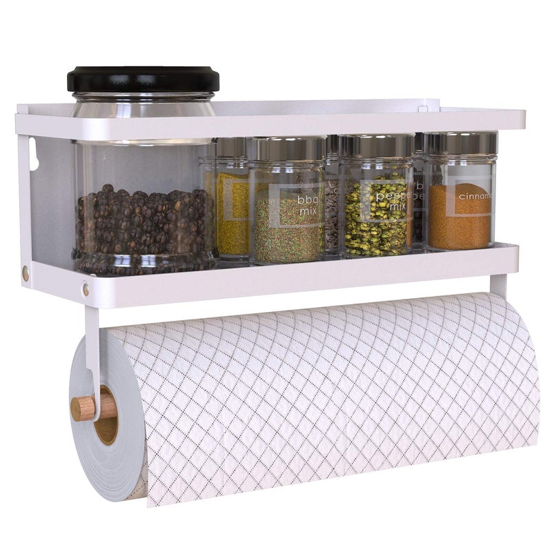 Hoopoton Magnetic Spice Rack Organizer Single Tier Refrigerator Spice Storage Shelf, Easy to Install The Side of The Refrigerator Can Hold spices, Jar of Olive Oil (White, With hook) - Image 1